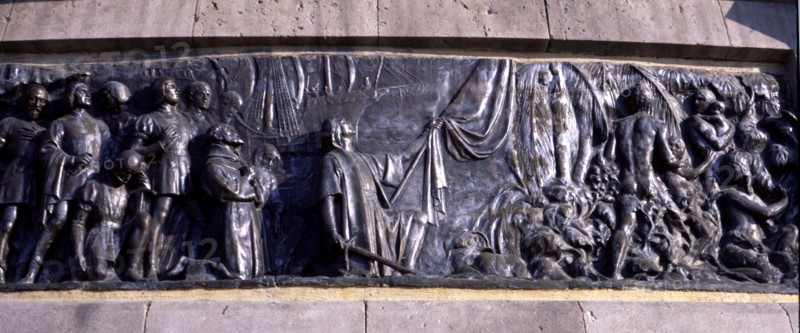 Detail of the bas-relief in the monument to Christopher Columbus in Barcelona, allegorical scene ?