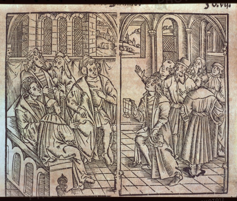 Efforts by Columbus to convince on the theories of the New World, illustration from the book 'Gen?