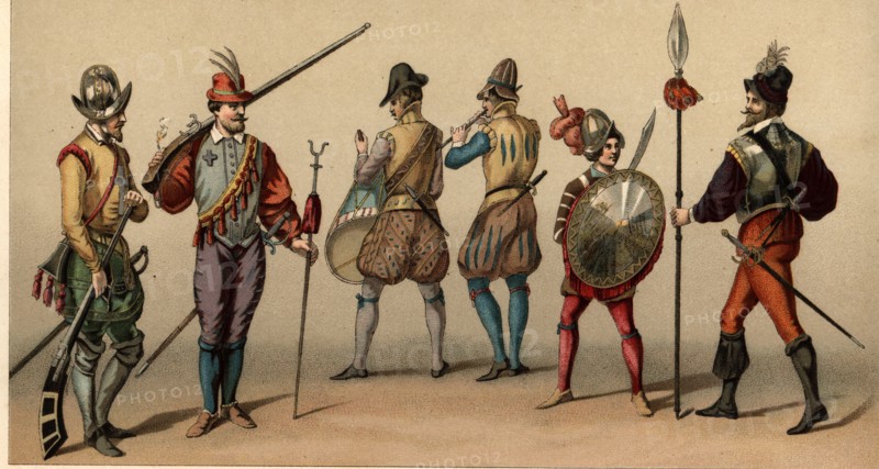 Archebusier, Musketeer, drum, lackey and captain of the time of Henry II of France, 1559-1572.