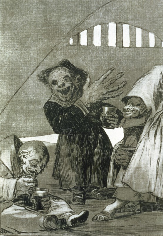 Los Caprichos, series of etchings by Francisco de Goya (1746-1828), plate 49: 'Duendecitos' (Hobg?