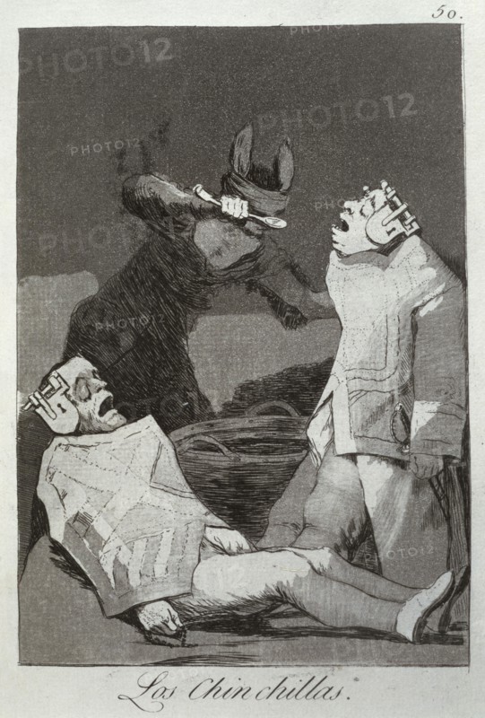 Los Caprichos, series of etchings by Francisco de Goya (1746-1828), plate 50: 'Los Chinchillas' (?