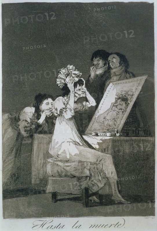 Los Caprichos, series of etchings by Francisco de Goya (1746-1828), plate 55: 'Hasta la muerte' (?