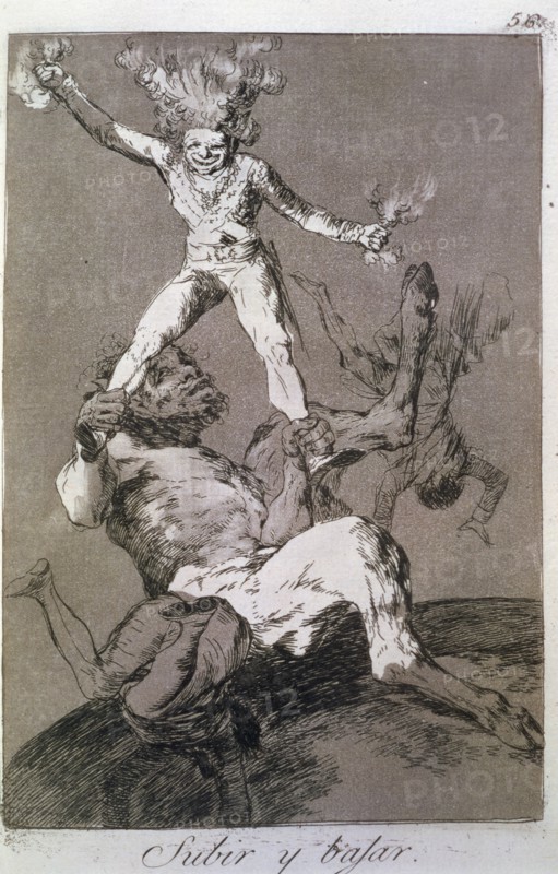 Los Caprichos, series of etchings by Francisco de Goya (1746-1828), plate 56: 'Subir y bajar' (To?