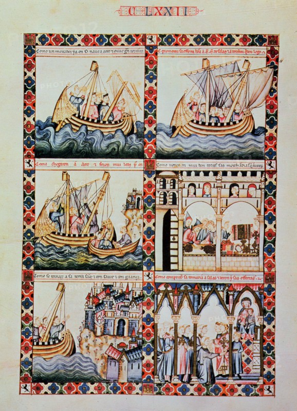 Cantiga CLXXII: 'Como un mercader va en su nave a Acre para vender y comprar mercancías y promete?