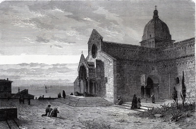 View of the Cathedral of Ancona, engraving.