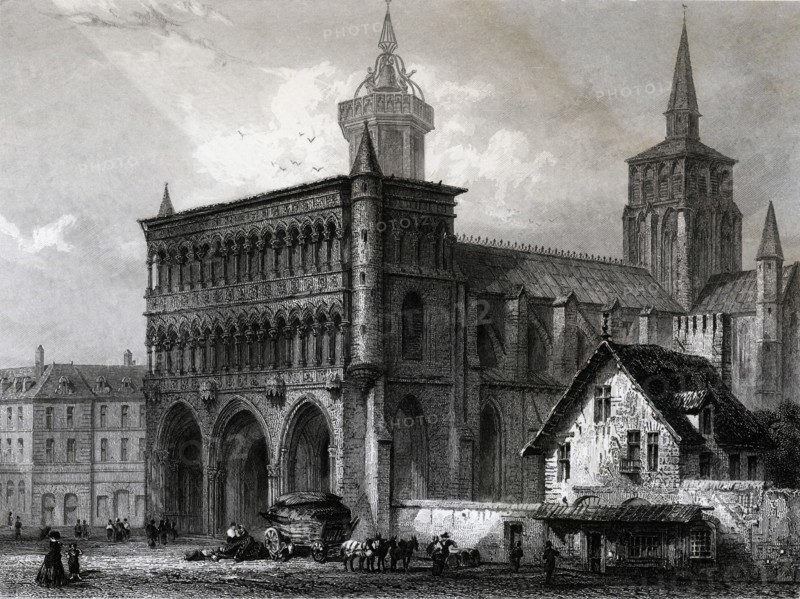 View of the Church of Notre Dame de Dijon, engraving from 1840.