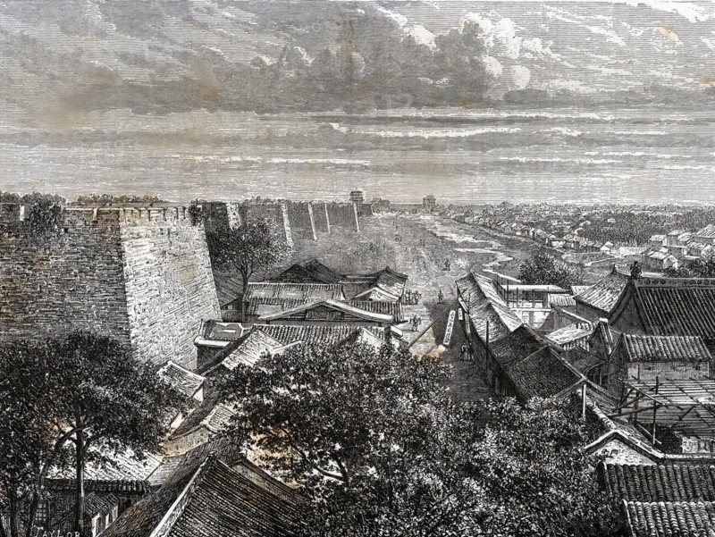 Walls and part of the city of Beijing, engraving, 1884.