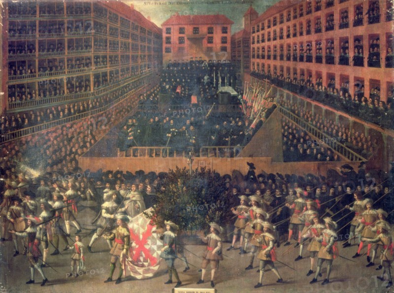 Auto-da-fe held in the main square of Madrid in 1656, oil.