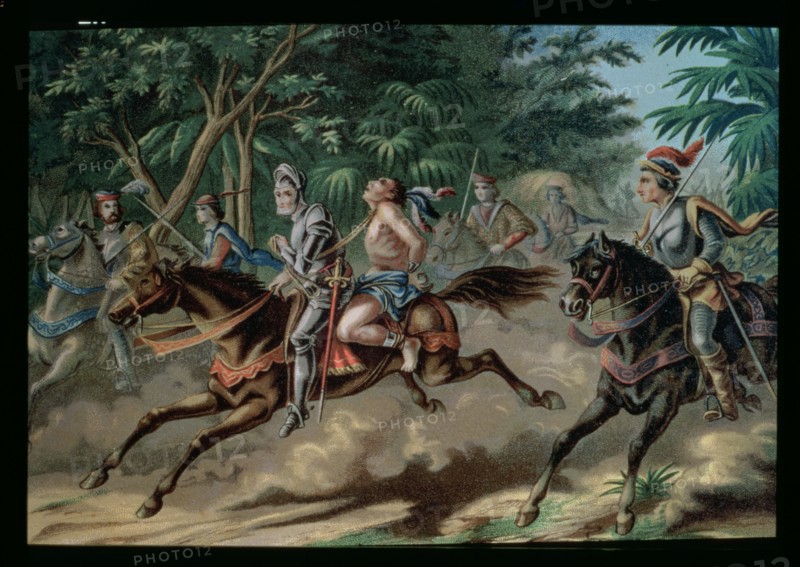 Discovery and conquest of America, capture by the Spanish people of the Caribbean chief Caonabo a?