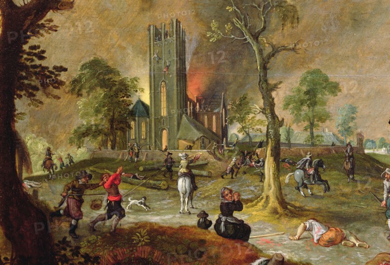 Sacking of a village in Flanders by Spanish troops during the war in the Netherlands.