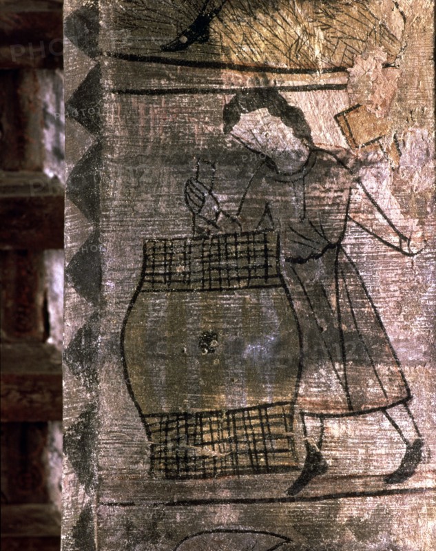 Month of September: making barrels. Fragment of medieval calendar frescoed in the soffit of an ar?