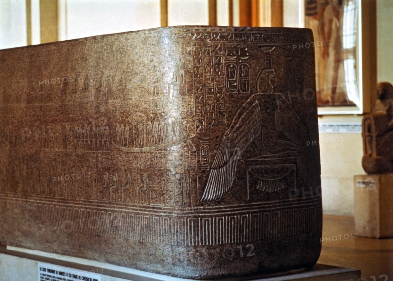 Sarcophagus of Ramses III with the image of goddess Isis and Nephthis, made in granite, from the ?