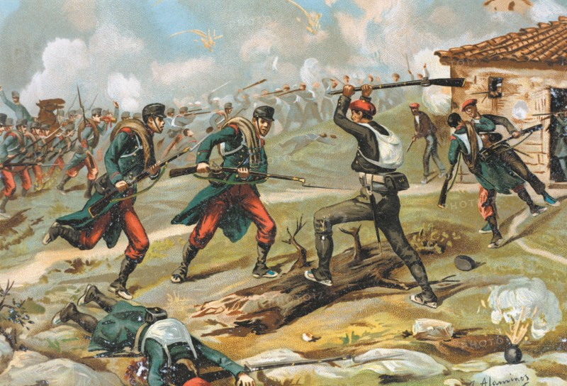 Third Carlist War (1872 - 1876), Battle of Murrieta in San Pedro Abanto in 1874, drawing of the t?