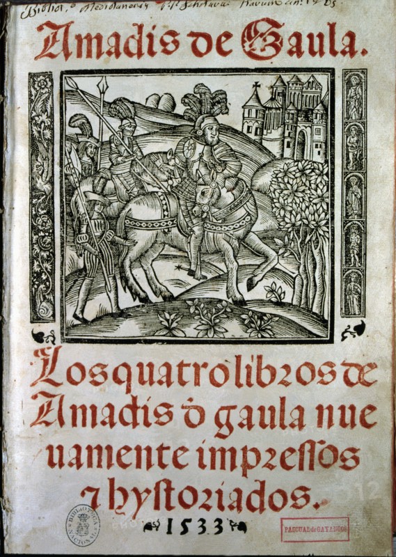 Cover of the book 'Amadis de Gaula', 1533, book of chivalry, explains the love of Amadis and Oriana.