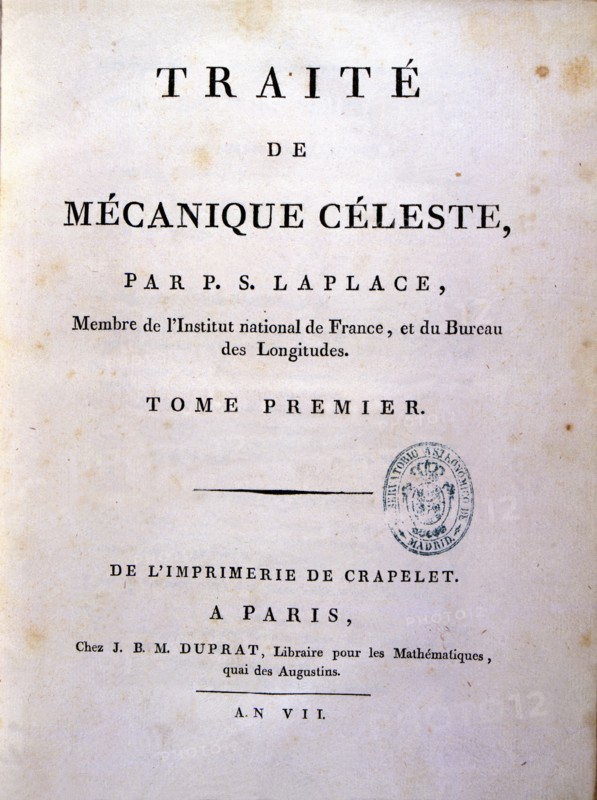 Cover 'Traité de Mécanique Céleste', by Pierre Simon Laplace, published in Paris.