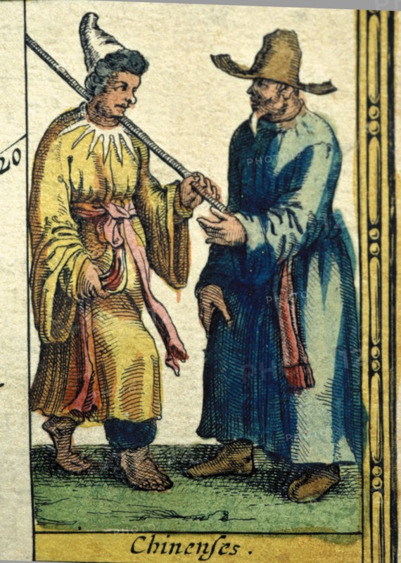 Chinese types, colored engraving from the book 'Le Theatre du monde' or 'Nouvel Atlas', '1645, cr?