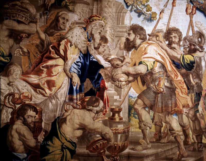 Detail of a tapestry with the 'Meeting of Abraham and Melchizedek' woven in Brussels by Raes Jeans.
