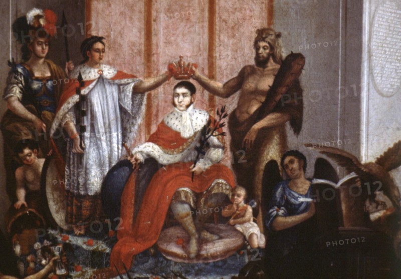 Oil painting represents the coronation of Agustín de Iturbide (1783-1824), soldier, politician an?