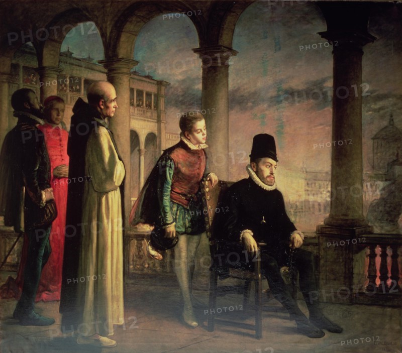 Felipe II witnessing an act of faith, preserved painting at the Central University of Barcelona b?