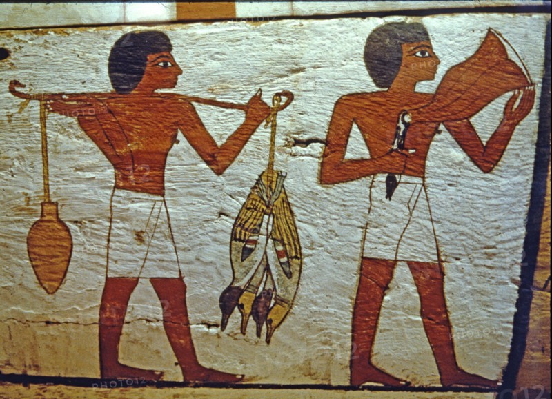 Sarcophagus of Lady Madja in polychromed wood, with scenes of offerings from the field, in the ne?