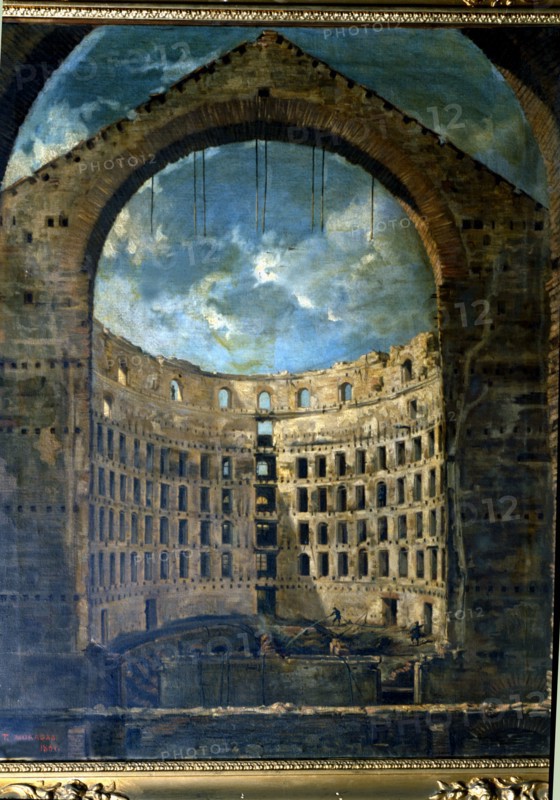 The great theatre of the Liceo after a fire in 1861.