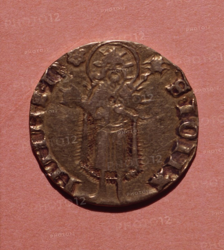 Florin, currency of the time of Peter III, coined in Perpignan, head.