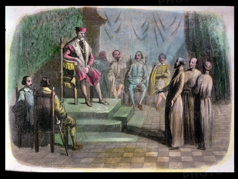 State Council in Spain. (1518), King Charles V attends a session where Fray Juan de Quevedo Fray ?