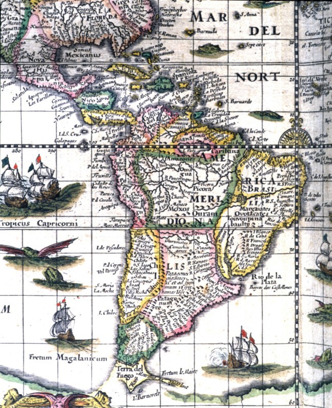 South America, colored engraving from the book 'Le Theatre du monde' or 'Nouvel Atlas', 1645, cre?