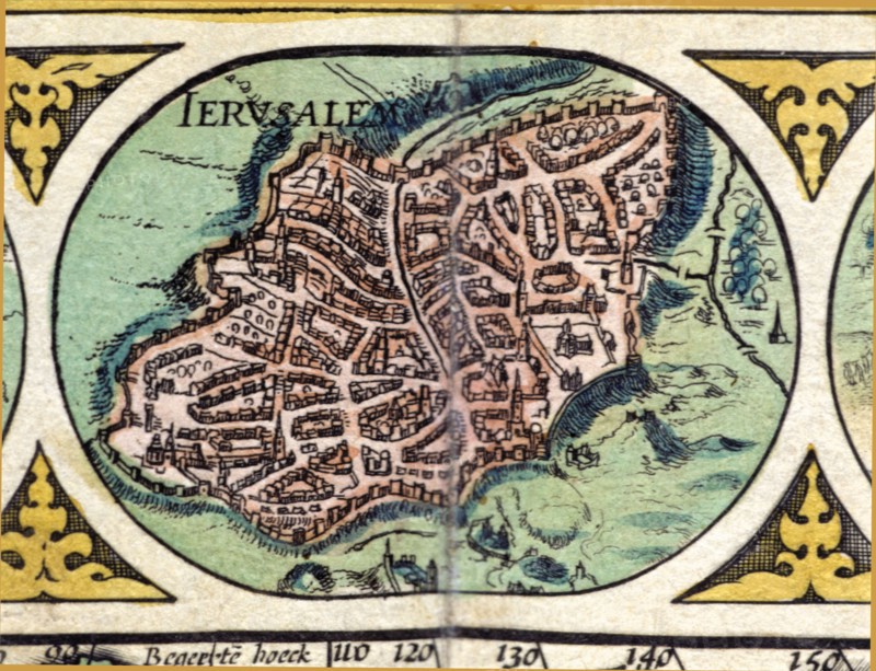 Jerusalem, colored engraving from the book 'Le Theatre du monde' or 'Nouvel Atlas', 1645, created?