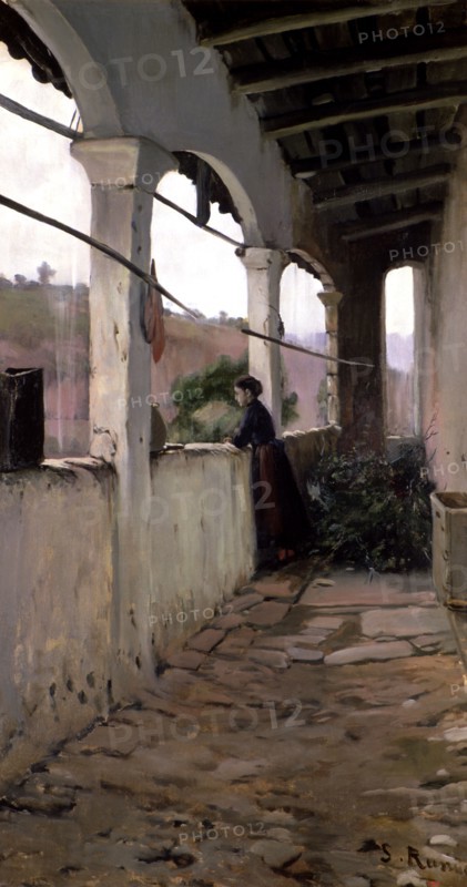 'Winter rain' oil by Santiago Rusiñol.
