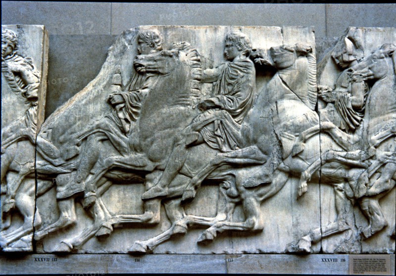 West frieze of the Parthenon representing some riders with companions preparing for the Parrathen?