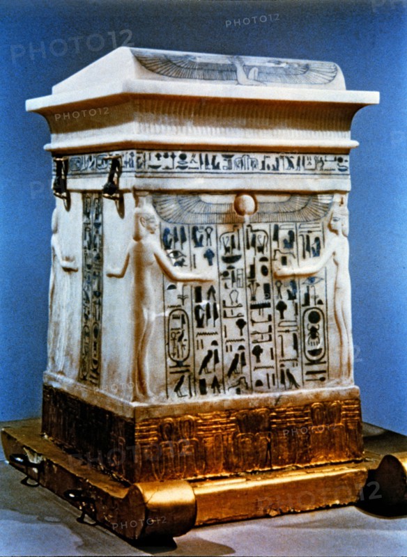 Canopic vase found among the grave goods in the tomb of Pharaoh Tutankhamun, carved in alabaster.