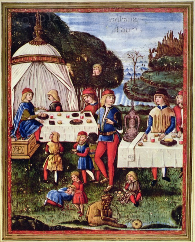 The little Maximilian Sforza makes an afternoon snack in the garden, miniature in the work 'Gramm?