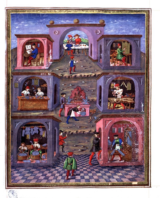 Arts and crafts, illustration from the book 'De Sphera' 15th century illuminated manuscript.