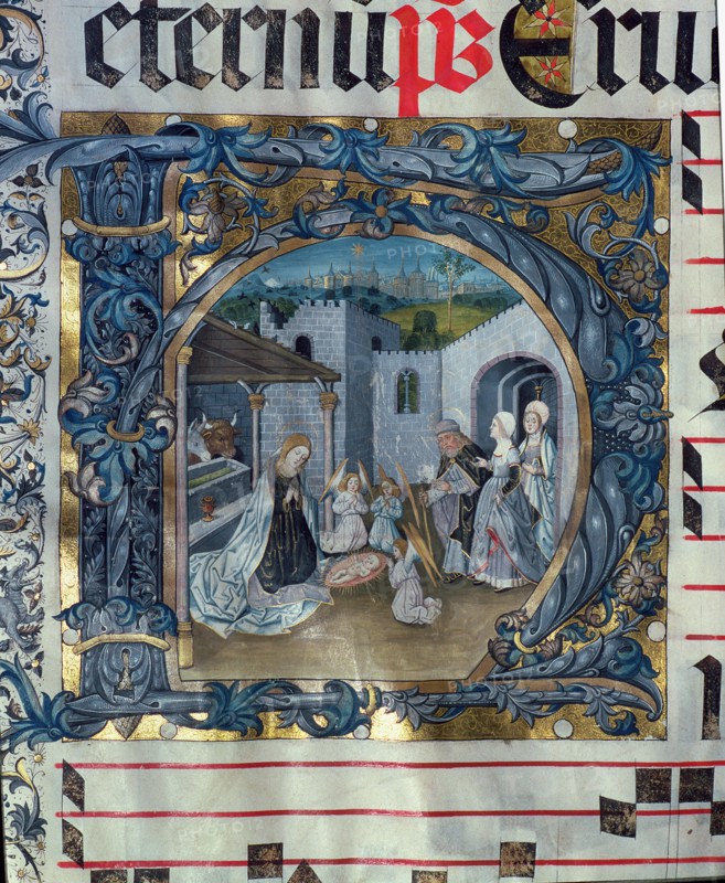 Birth of Jesus, Choirbook No. 5, miniature of the H capital letter of sheet 88v.