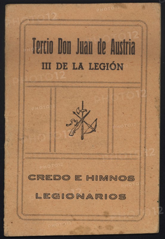 Cover of the Legionary creed and hymns, regiment Don Juan of Austria - III of the Legion, 1924.