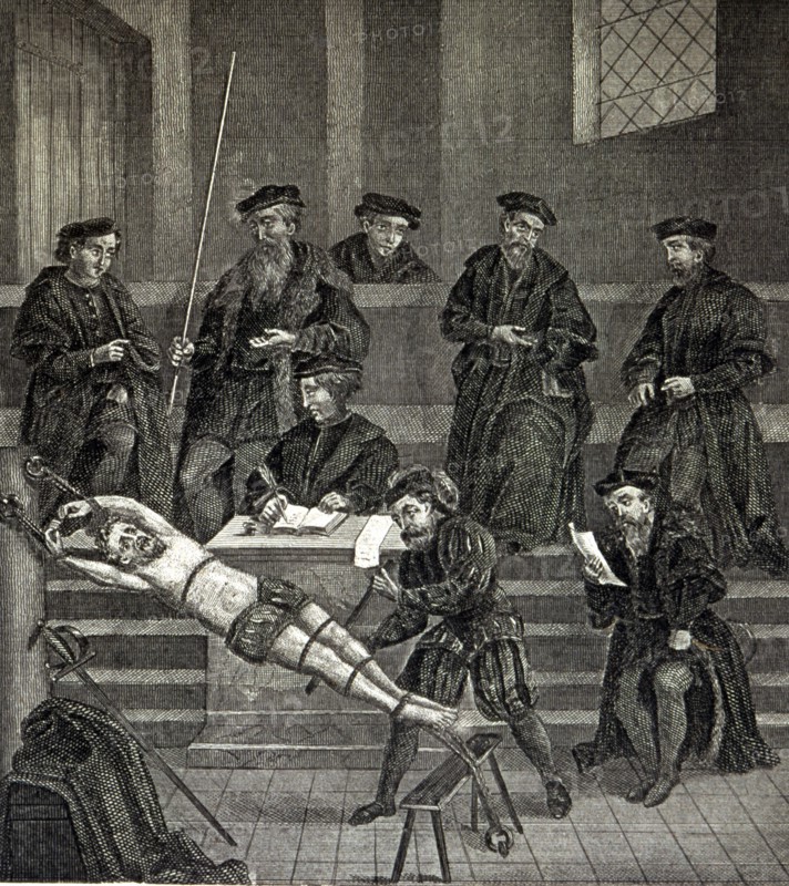 Inquisition, application of torture before judges.