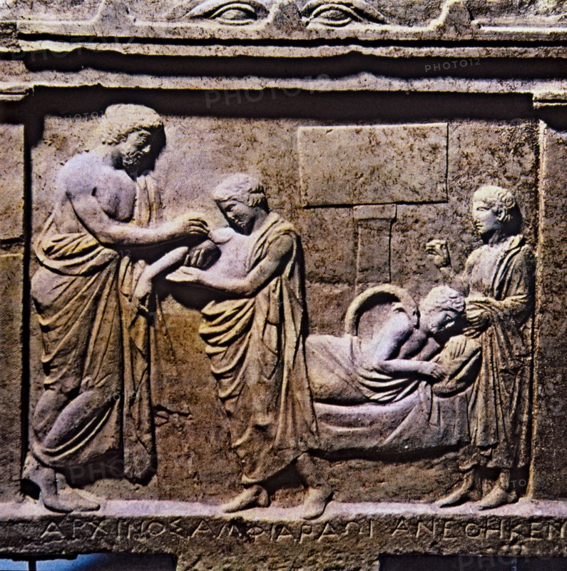 Relief showing Asclepius healing a sick.