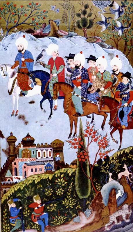 Hawk hunting scene, Miniature in the 'Book of facts'.