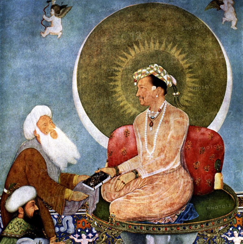 Allegory of Emperor Jahangir (1605 - 1627), son of Akbar, the third Mongol emperor', miniature, J?