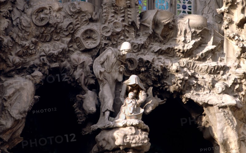 Detail of the Sculptures of St. Joseph and the Virgin in the Nativity façade of the Sagrada Familia.