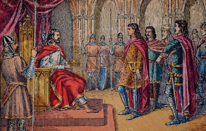 Abdication of Alphonse III, King of Asturias (866-910) in favor of his sons Garcia, Ordoño and Fr?