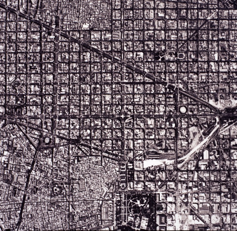 Aerial View of 'L'Eixample' map, know as 'Plan Cerdá' of the city of Barcelona, ??renovation and ?