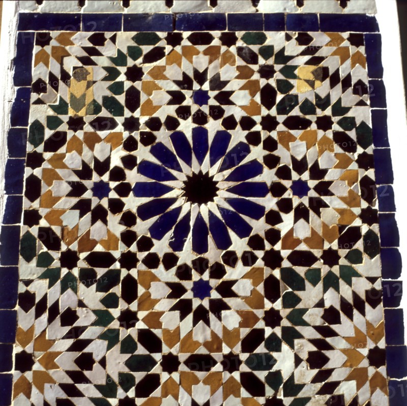 Decorative wall tiles in the Bahia Palace of Marrakech.