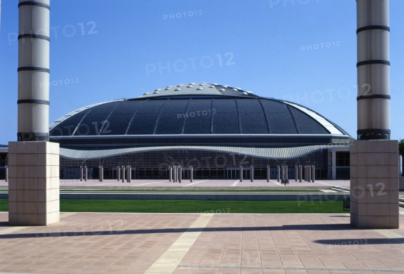 Palau Sant Jordi' by the Japanese architect Arata Isozaki, exterior view.