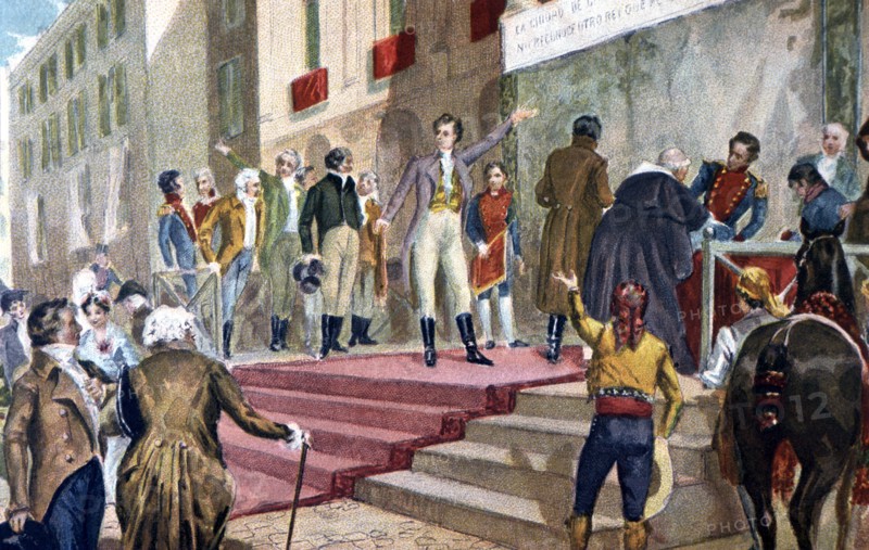 War of Independence. The Board of Cadiz calling the people to create the Constitution. Year 1810.