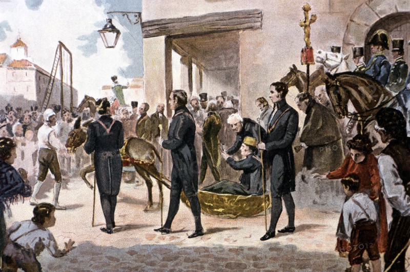 Ignominious transfer to the gibbet of General Rafael del Riego, 1823.