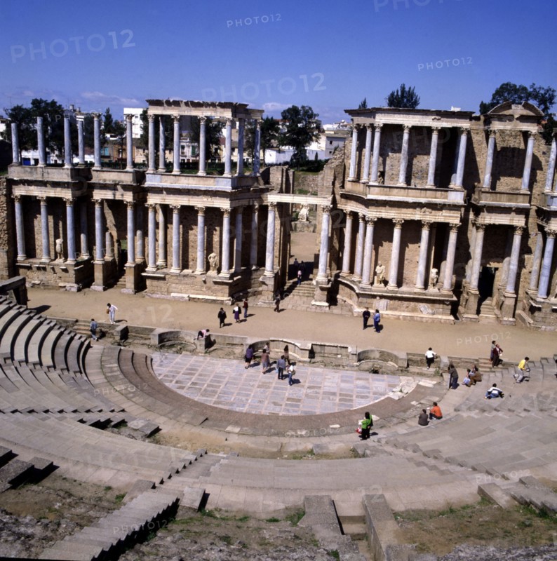 Ruins of the Roman theater of the ancient city Emerita Augusta, now Mérida.
