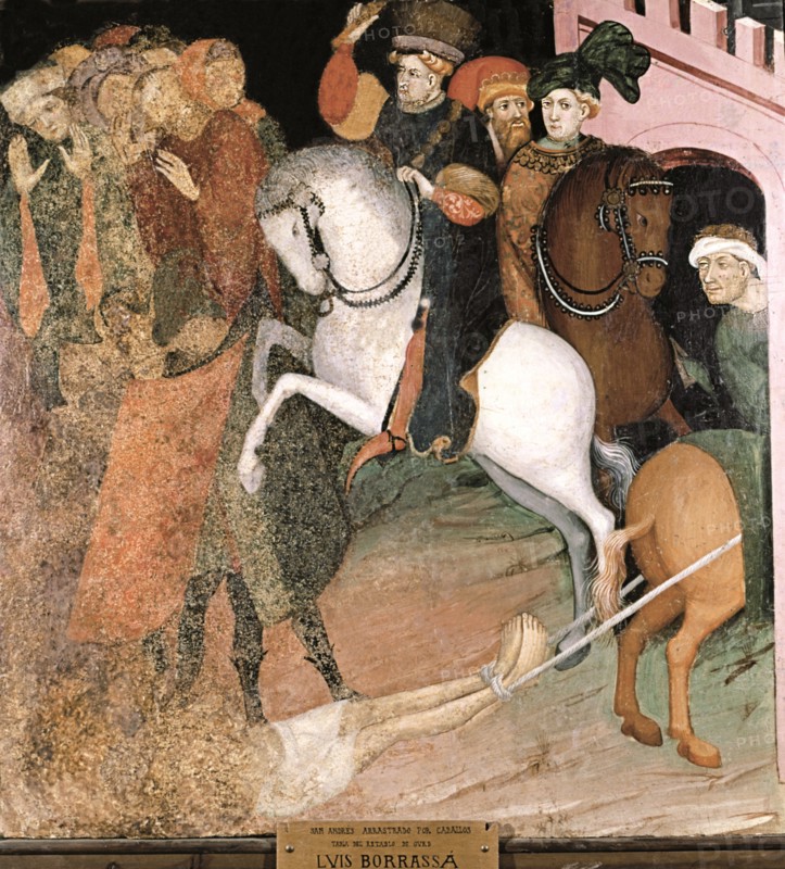 Detail of a table with the 'Martyrdom and crucifixion of St. Andrew' by Lluis Borrassà.