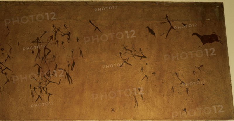 Hunting Scene, figures of proportional and dynamic style in black color spot, painting compositio?